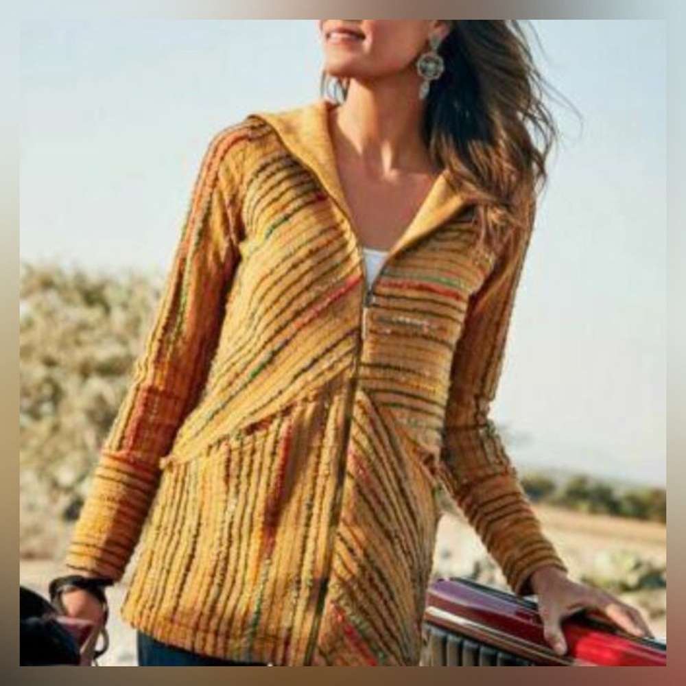 Soft Surroundings Kinsale Boucle Stripe Jacket Butterscotch Cardigan - L